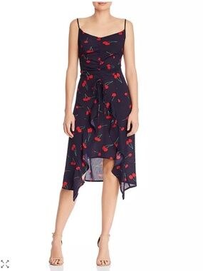 Aqua navy cherry print high-low dress